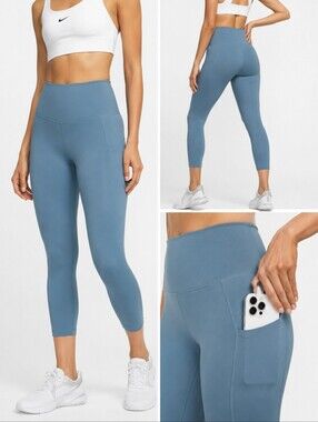 Nike One Dri-FIT High Waisted 7/8 Leggings Blue Pockets Size M NWOT